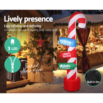 Jingle Jollys Christmas Inflatable Candy Pole 2.4M Illuminated Decorations-Occasions &gt; Christmas &gt; Christmas Decorations-PEROZ Accessories