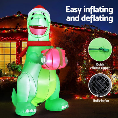 Jingle Jollys Christmas Inflatable Dinosaur 1.8M Height LED Decorations Illuminated-Occasions &gt; Christmas &gt; Christmas Decorations-PEROZ Accessories