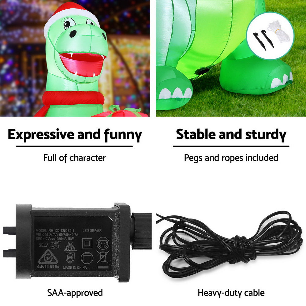 Jingle Jollys Christmas Inflatable Dinosaur 1.8M Height LED Decorations Illuminated-Occasions &gt; Christmas &gt; Christmas Decorations-PEROZ Accessories