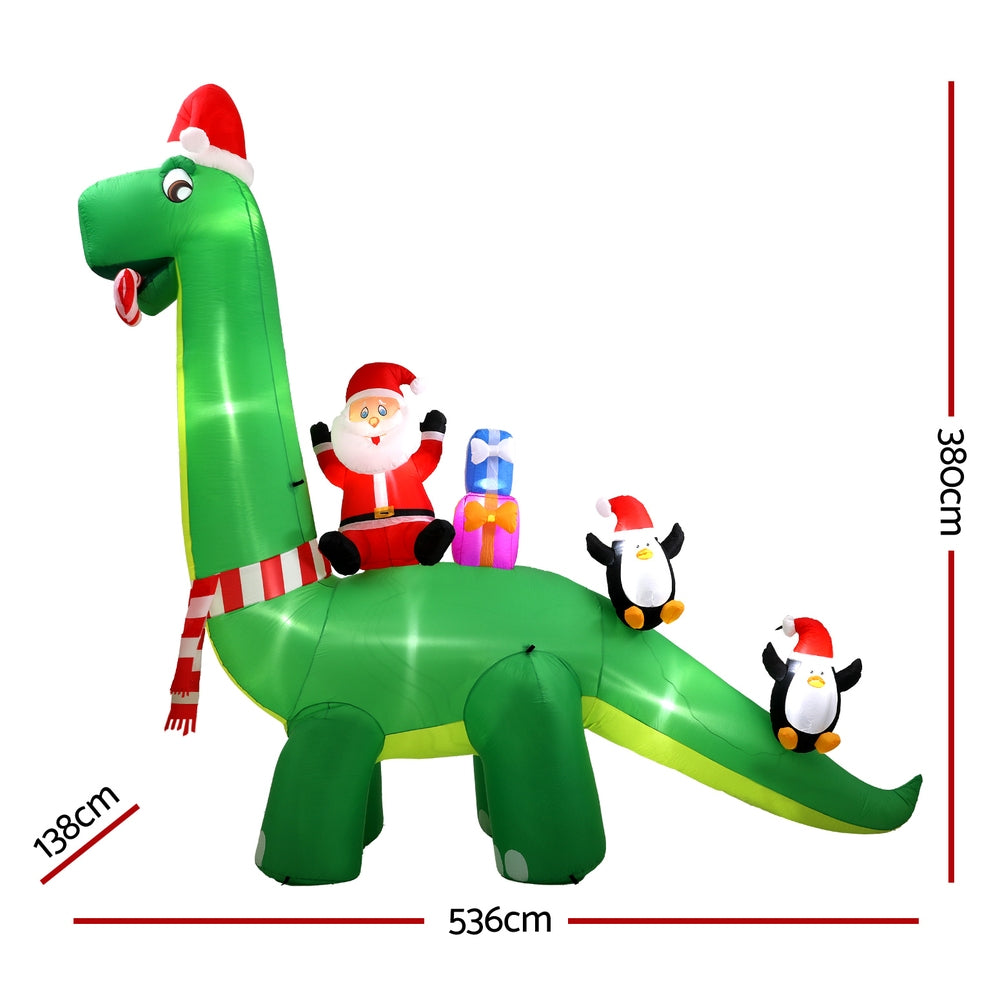 Jingle Jollys Christmas Inflatable Santa Dinosaur 3.8M Illuminated Decorations-Occasions &gt; Christmas &gt; Christmas Decorations-PEROZ Accessories