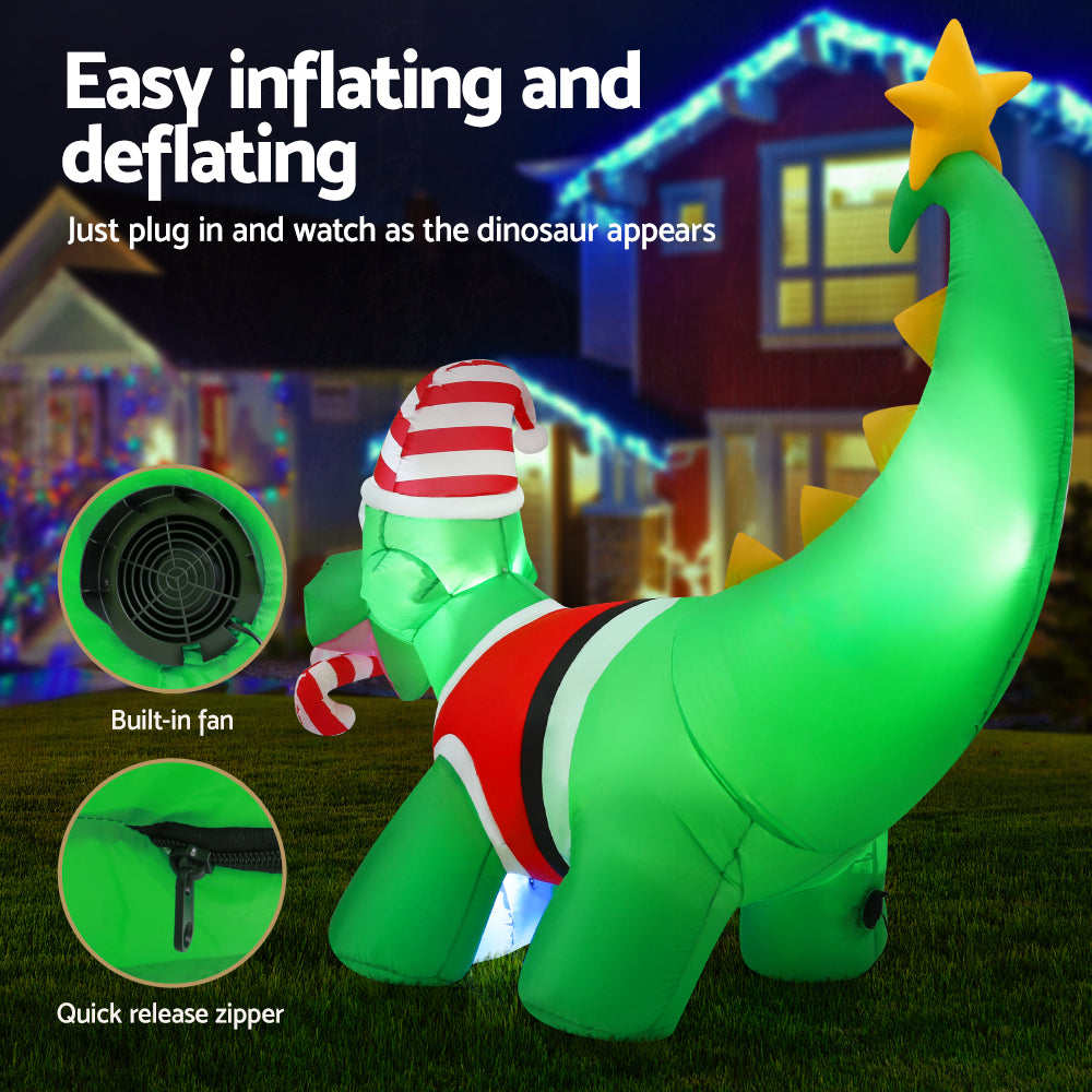 Jingle Jollys Christmas Inflatable Dinosaur 1.86M Height LED Decorations Illuminated-Occasions &gt; Christmas &gt; Christmas Decorations-PEROZ Accessories