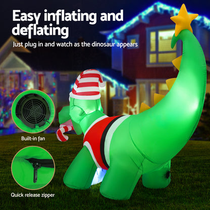 Jingle Jollys Christmas Inflatable Dinosaur 1.86M Height LED Decorations Illuminated-Occasions &gt; Christmas &gt; Christmas Decorations-PEROZ Accessories