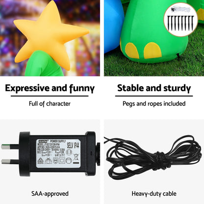 Jingle Jollys Christmas Inflatable Dinosaur 1.86M Height LED Decorations Illuminated-Occasions &gt; Christmas &gt; Christmas Decorations-PEROZ Accessories