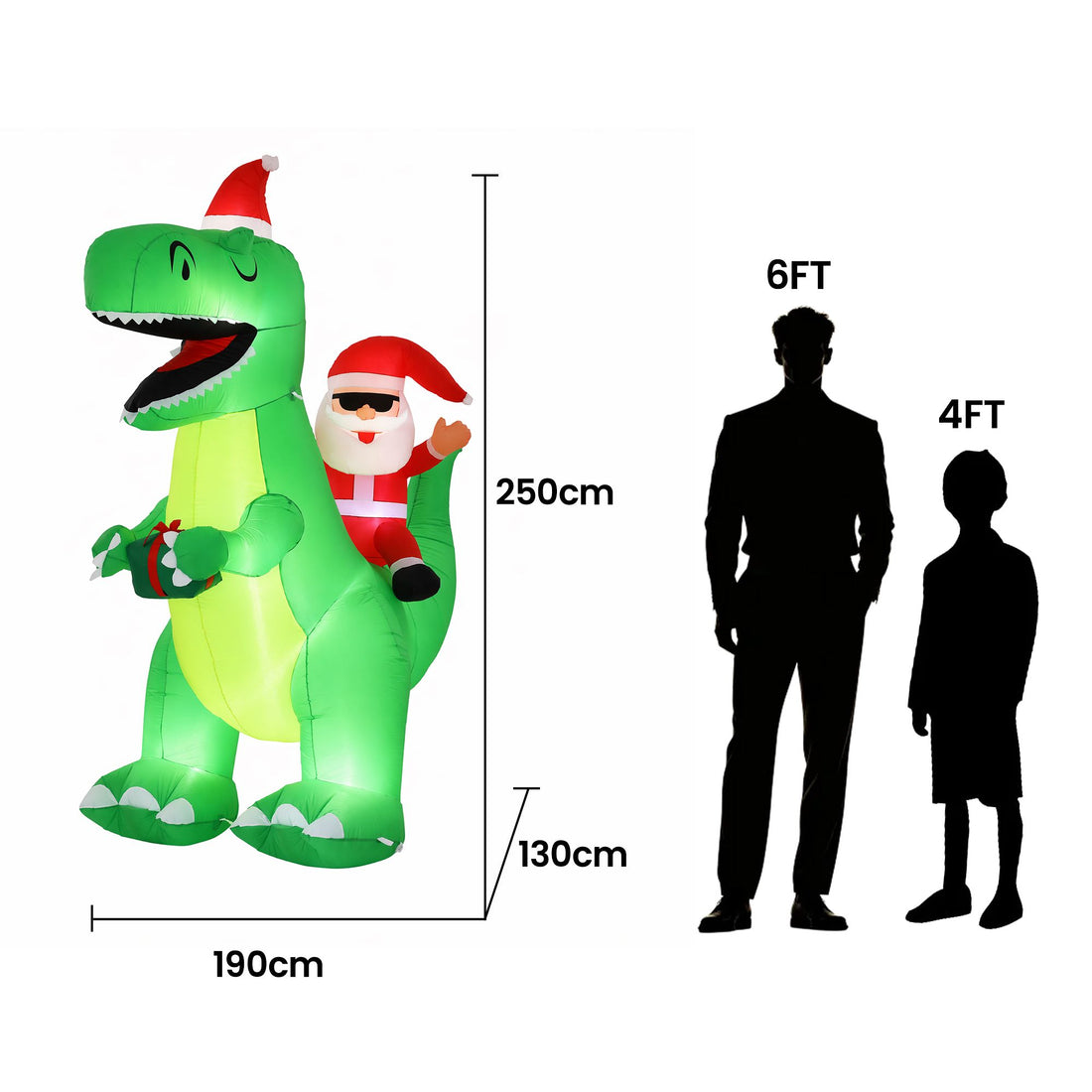 Jingle Jollys Christmas Inflatable Dinosaur 2.5M Illuminated Decorations-Occasions > Christmas > Outdoor Decorations &amp; Lights-PEROZ Accessories