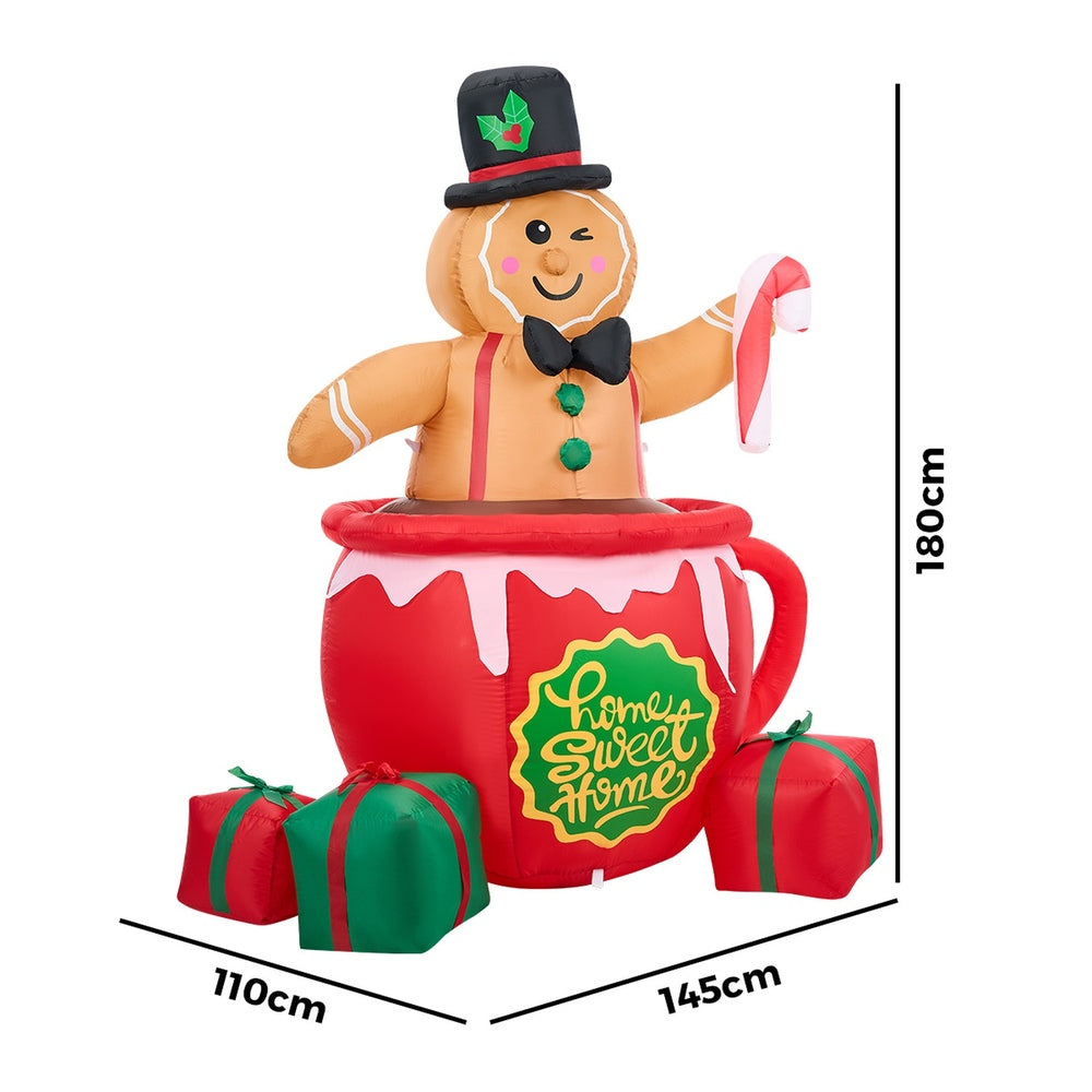 Tinseltown 1.8M Christmas Inflatable Gingerbread Man with LED Lights-Christmas Inflatable-PEROZ Accessories