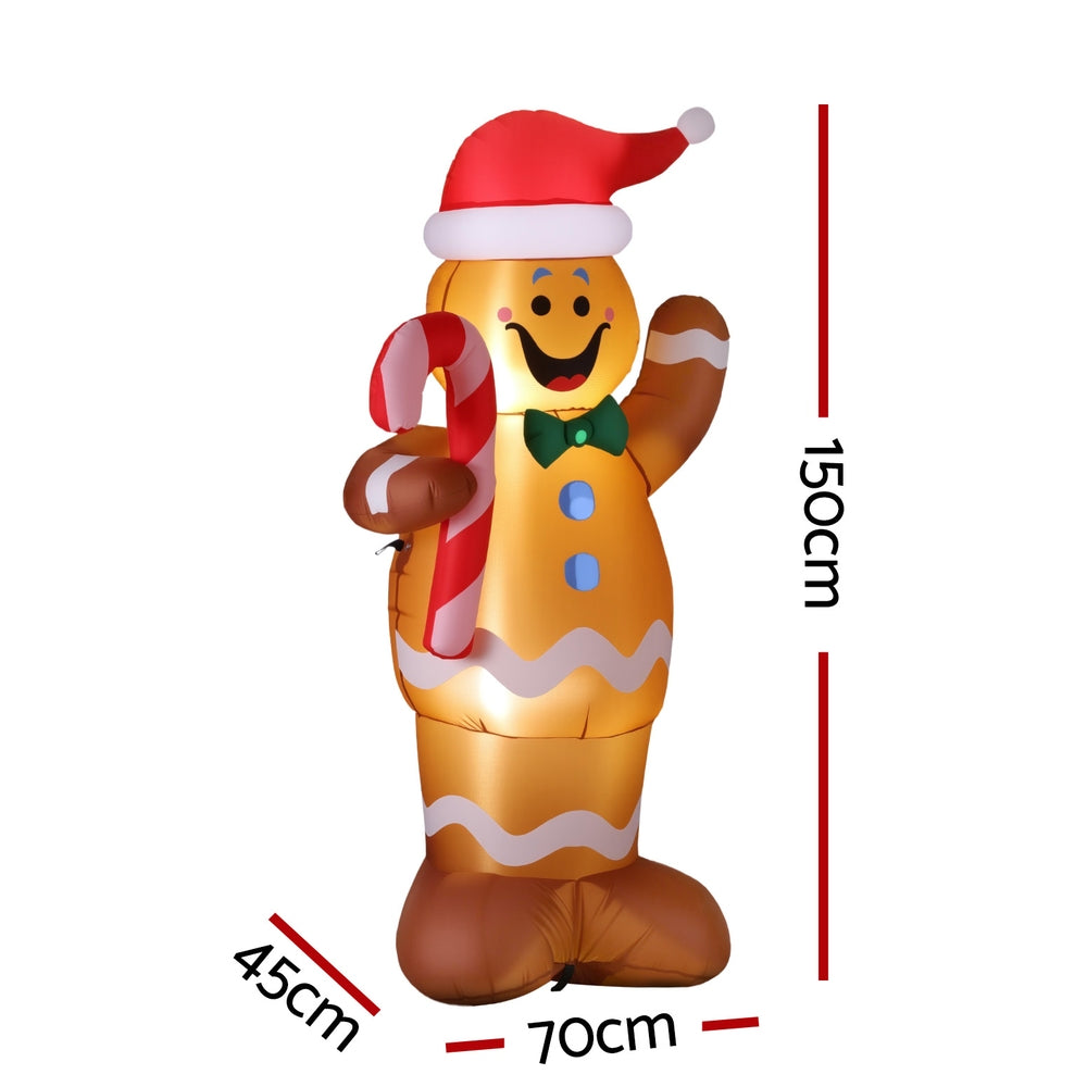 Jingle Jollys Christmas Inflatable Gingerbread Man 1.5M Height LED Decorations Illuminated-Occasions &gt; Christmas &gt; Christmas Decorations-PEROZ Accessories