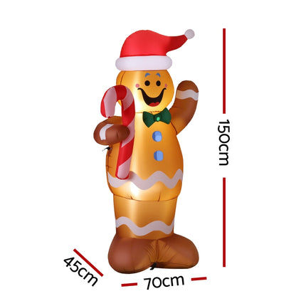 Jingle Jollys Christmas Inflatable Gingerbread Man 1.5M Height LED Decorations Illuminated-Occasions &gt; Christmas &gt; Christmas Decorations-PEROZ Accessories