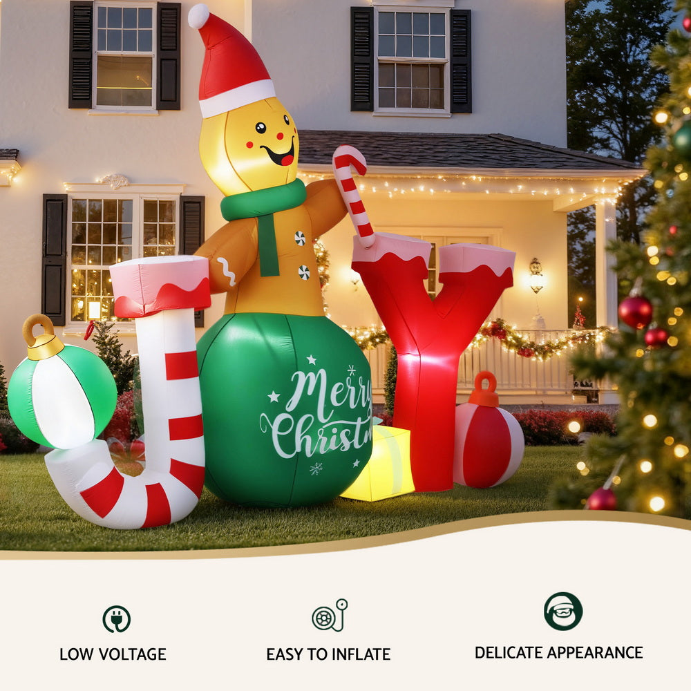 Jingle Jollys Christmas Inflatable Gingerman Joy 3M Long Outdoor Decorations Illuminated-Occasions &gt; Christmas &gt; Christmas Decorations-PEROZ Accessories