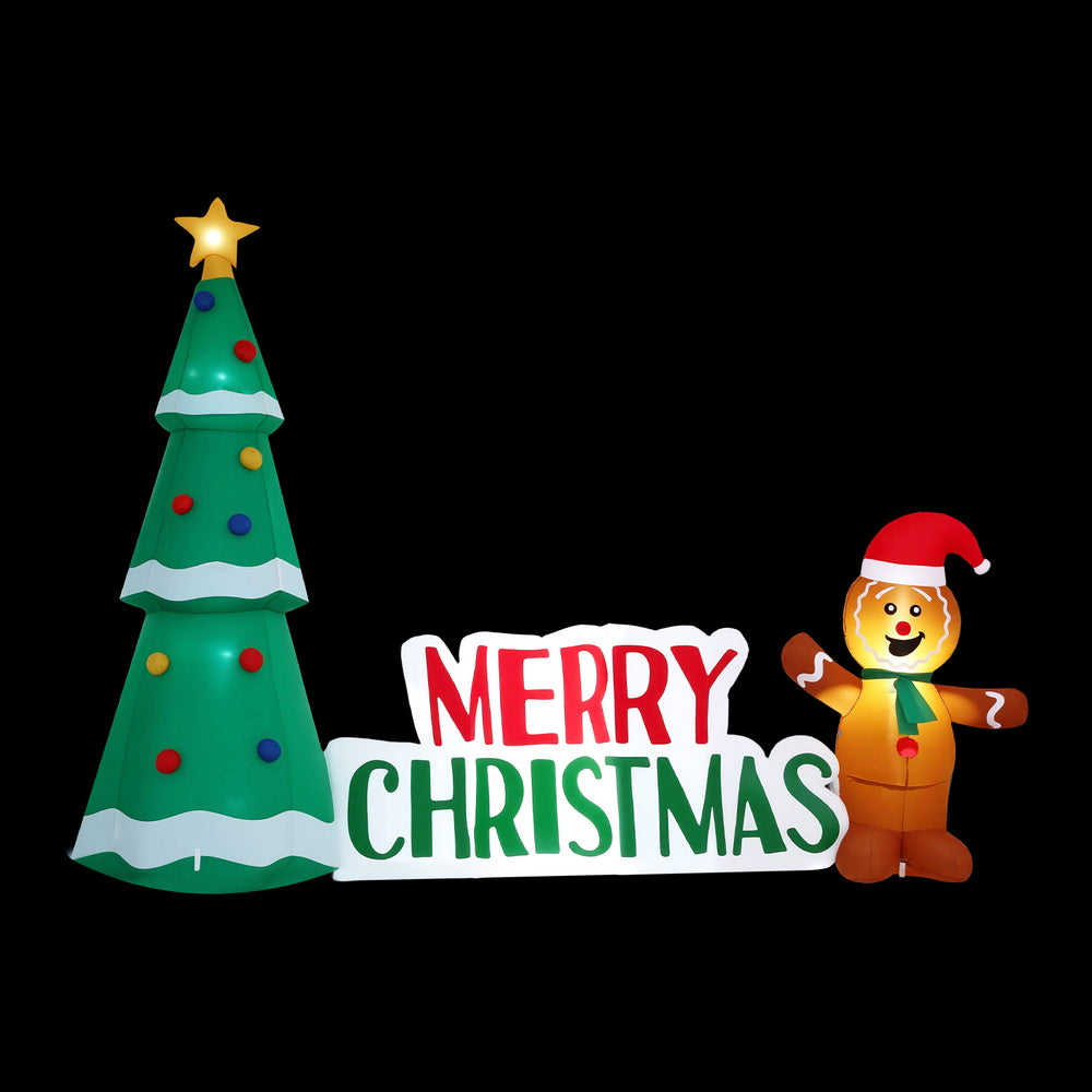 Jingle Jollys Christmas Inflatable Gingerbread Man Tree LED Illuminated Decorations-Occasions &gt; Christmas &gt; Outdoor Decorations &amp; Lights-PEROZ Accessories