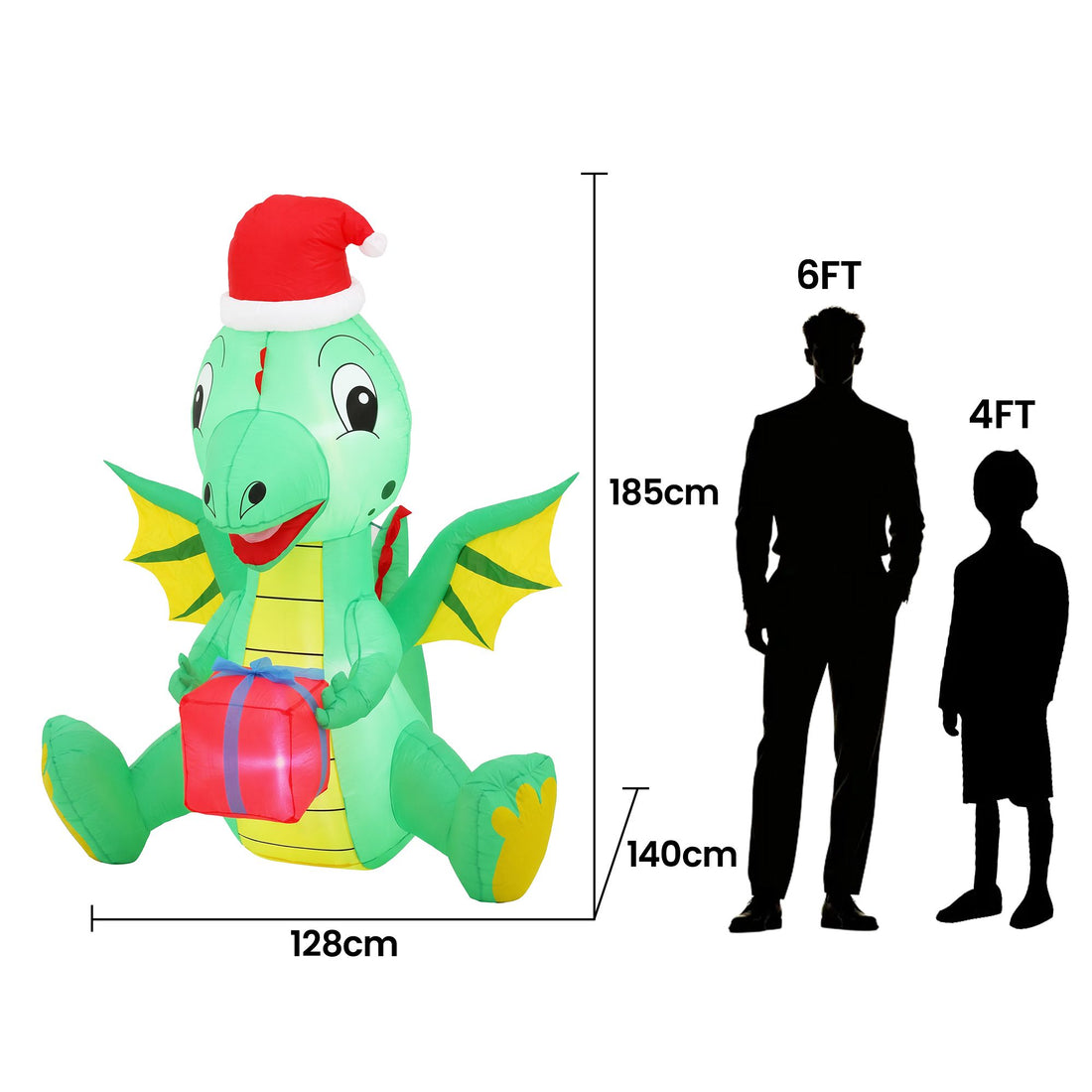 Jingle Jollys Christmas Inflatable Dragon 1.8M Height LED Outdoor Decorations Illuminated-Occasions > Christmas > Outdoor Decorations &amp; Lights-PEROZ Accessories