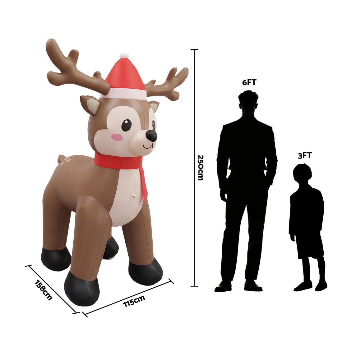 Jingle Jollys Christmas Inflatable Reindeer 2.5M Illuminated Decorations-Occasions > Christmas > Outdoor Decorations &amp; Lights-PEROZ Accessories
