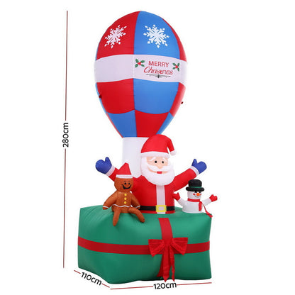 Jingle Jollys Christmas Inflatable Santa in Ballon 2.8M Height LED Decorations Illuminated-Occasions &gt; Christmas &gt; Christmas Clothing-PEROZ Accessories