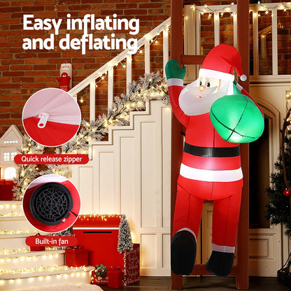 Jingle Jollys Christmas Inflatable Santa Climbing Ladder 2.45M Height LED Decorations Illuminated-Occasions &gt; Costumes &gt; Costumes &amp; Accessories-PEROZ Accessories