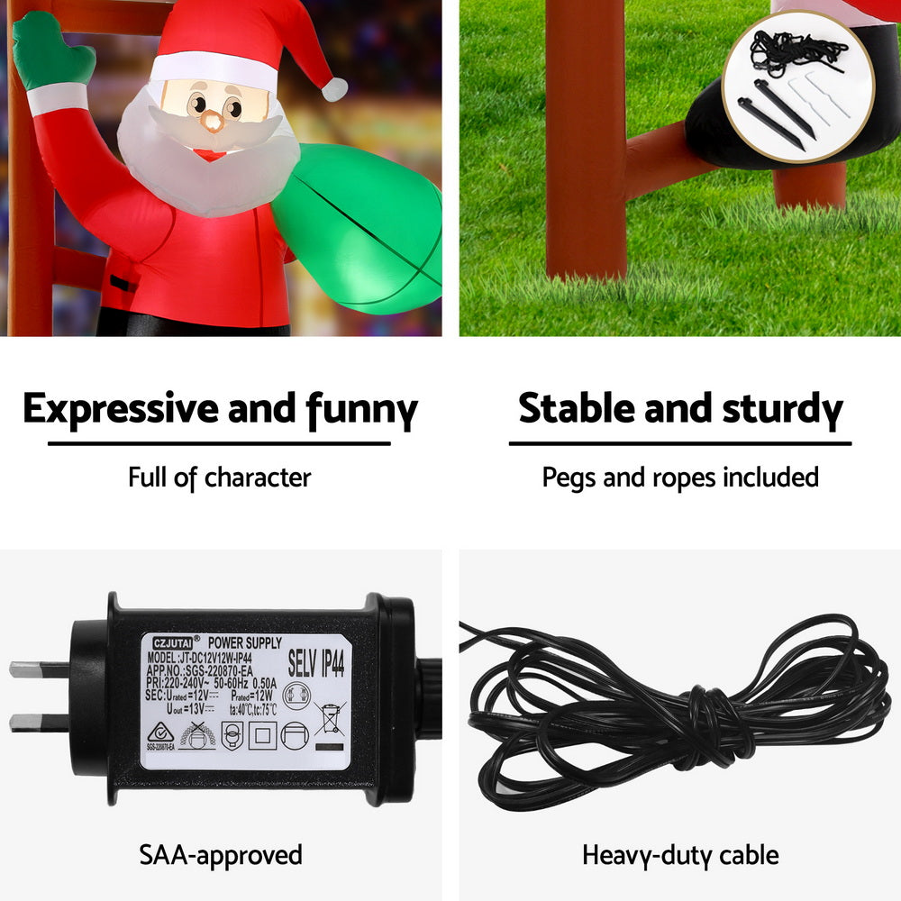 Jingle Jollys Christmas Inflatable Santa Climbing Ladder 2.45M Height LED Decorations Illuminated-Occasions &gt; Costumes &gt; Costumes &amp; Accessories-PEROZ Accessories