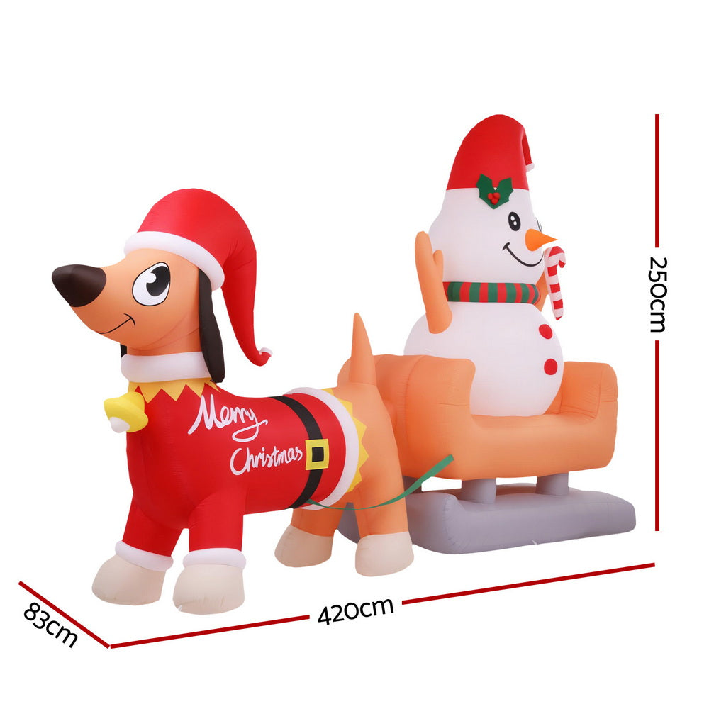 Jingle Jollys Christmas Inflatable Snowman Dog 4.2M Tall Outdoor Decorations Illuminated-Occasions &gt; Christmas &gt; Christmas Decorations-PEROZ Accessories