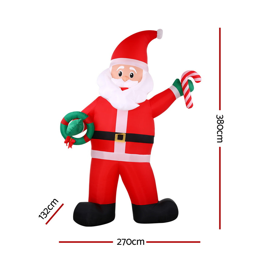 Jingle Jollys Christmas Inflatable Giant Santa 3.8M Height LED Illuminated Decorations-Occasions &gt; Costumes &gt; Costumes &amp; Accessories-PEROZ Accessories