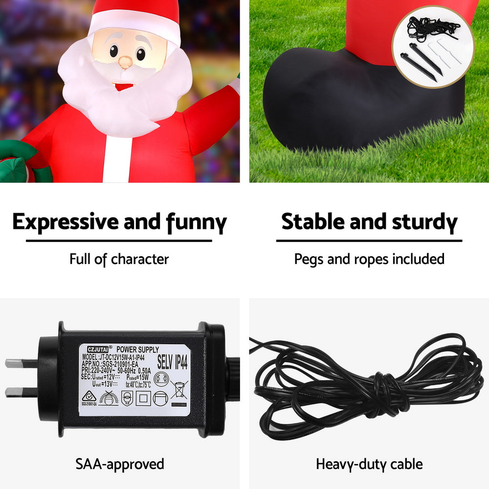 Jingle Jollys Christmas Inflatable Giant Santa 3.8M Height LED Illuminated Decorations-Occasions &gt; Costumes &gt; Costumes &amp; Accessories-PEROZ Accessories