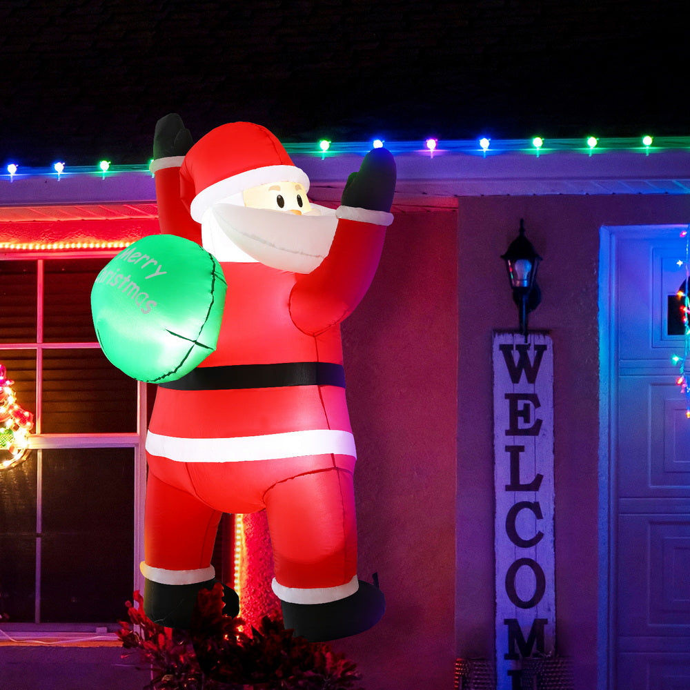 Jingle Jollys Christmas Inflatable Santa Climbing LED Illuminated Decorations 1.9M-Occasions &gt; Christmas &gt; Outdoor Decorations &amp; Lights-PEROZ Accessories