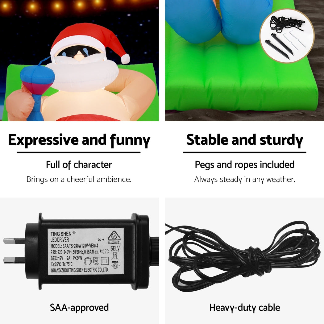 Jingle Jollys Christmas Inflatable Santa Bench 1.8M LED Illuminated Decorations-Occasions &gt; Christmas &gt; Christmas Decorations-PEROZ Accessories