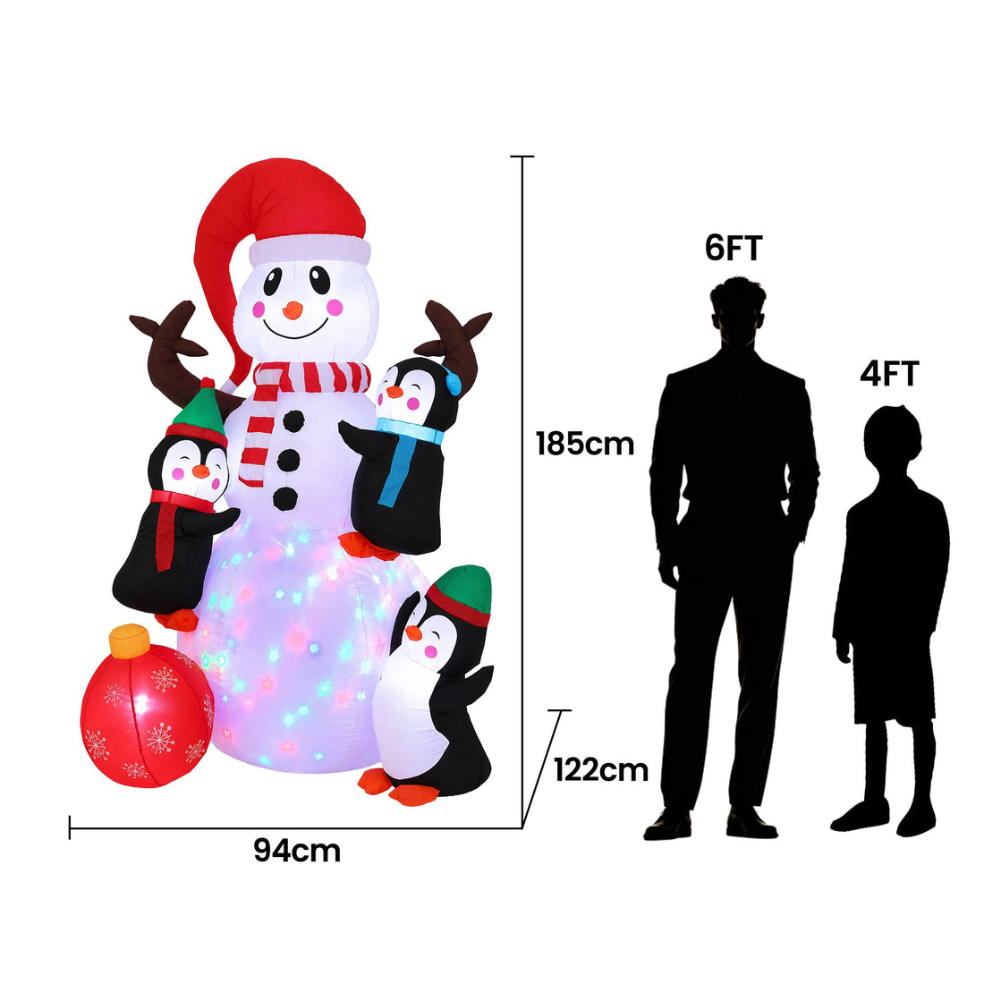 Jingle Jollys Christmas Inflatable Snowman 1.8M Height LED Outdoor Decorations Illuminated-Occasions > Christmas > Outdoor Decorations &amp; Lights-PEROZ Accessories