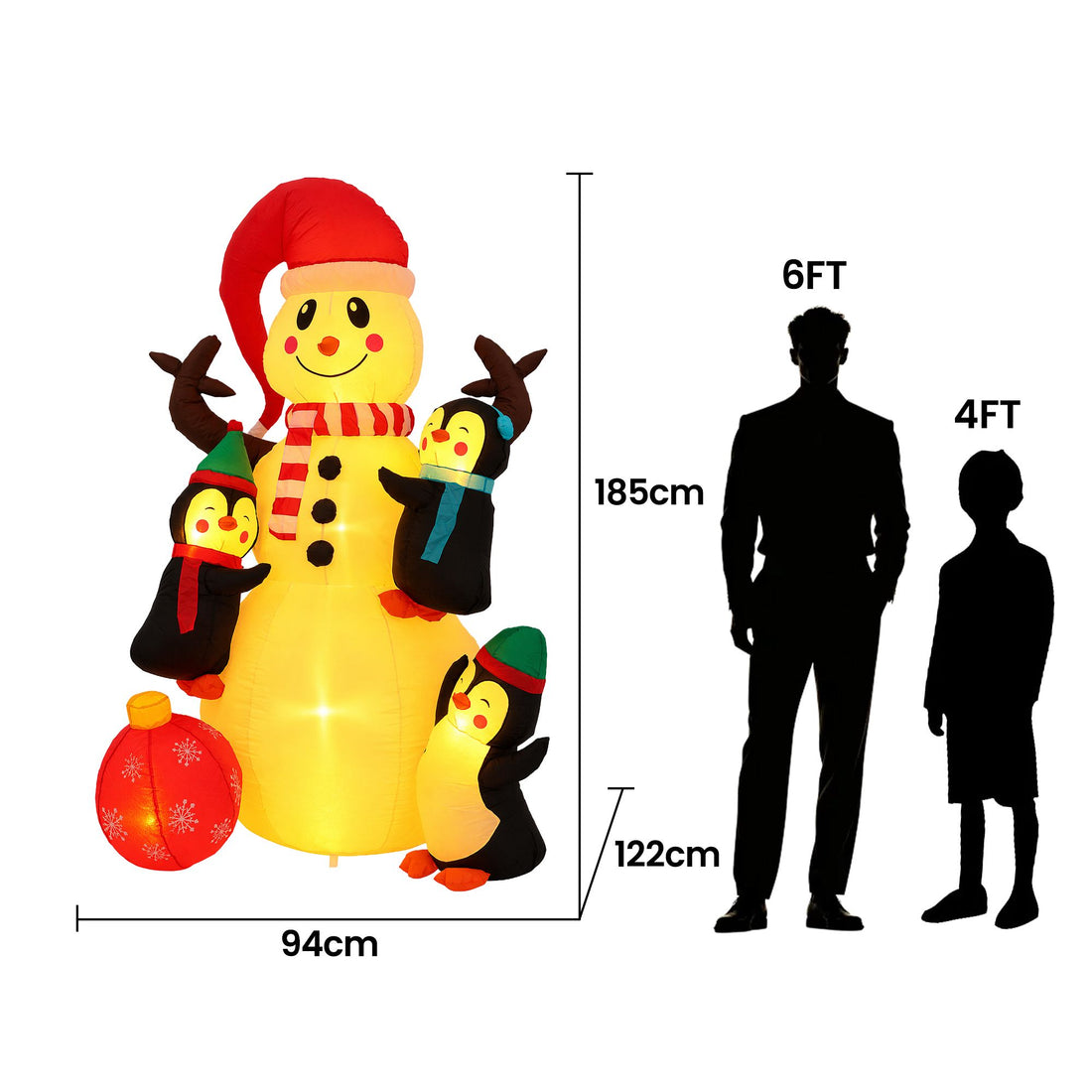 Jingle Jollys Christmas Inflatable Snowman 1.8M Height LED Outdoor Decorations Warm Light-Occasions > Christmas > Outdoor Decorations &amp; Lights-PEROZ Accessories