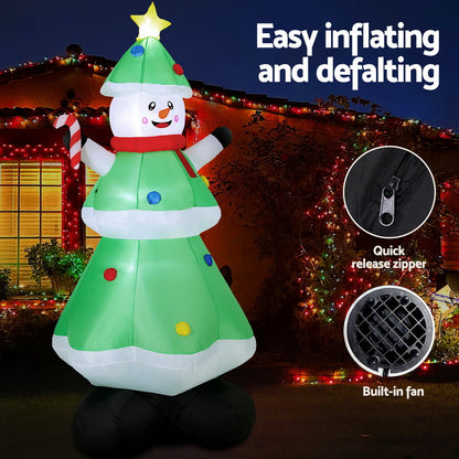 Jingle Jollys Christmas Inflatable Snowman Tree 2.75M Height LED Decorations Illuminated-Occasions &gt; Christmas &gt; Outdoor Decorations &amp; Lights-PEROZ Accessories