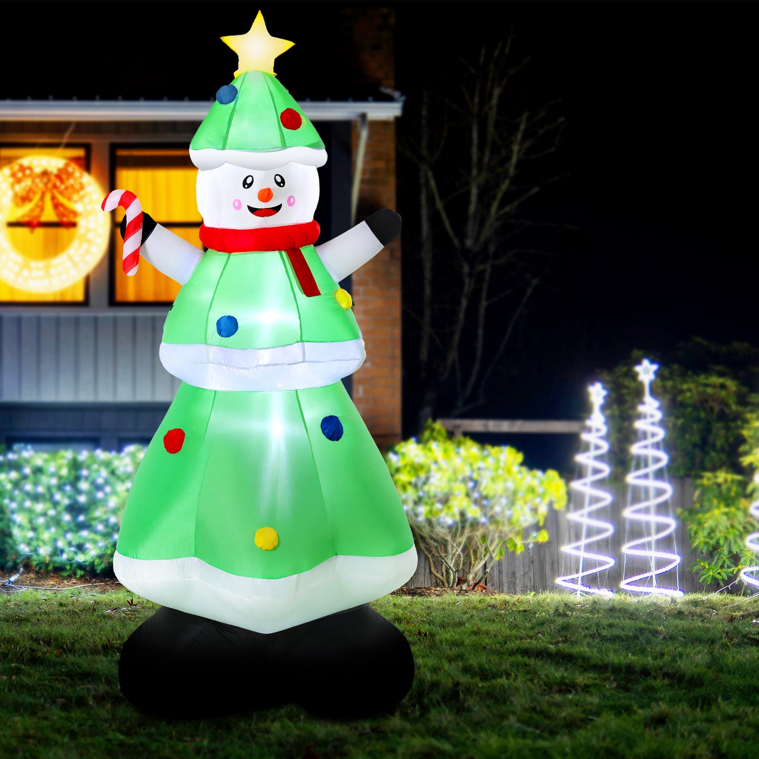 Jingle Jollys Christmas Inflatable Snowman Tree 2.75M Height LED Decorations Illuminated-Occasions &gt; Christmas &gt; Outdoor Decorations &amp; Lights-PEROZ Accessories