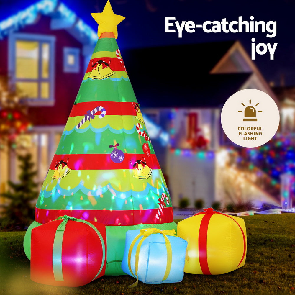 Jingle Jollys Christmas Inflatable Gift Tree 2.2M Height Flashing Light Decorations Illuminated-Occasions &gt; Christmas &gt; Outdoor Decorations &amp; Lights-PEROZ Accessories