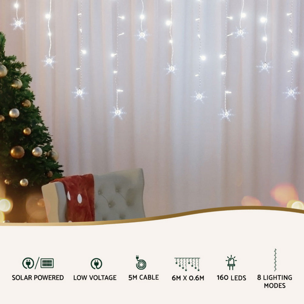 Jingle Jollys 6M Christmas Icicle Lights String Light 160 LED Solar Powered Cold-Occasions &gt; Christmas &gt; Outdoor Decorations &amp; Lights-PEROZ Accessories