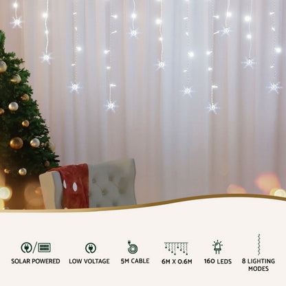 Jingle Jollys 6M Christmas Icicle Lights String Light 160 LED Solar Powered Cold-Occasions &gt; Christmas &gt; Outdoor Decorations &amp; Lights-PEROZ Accessories