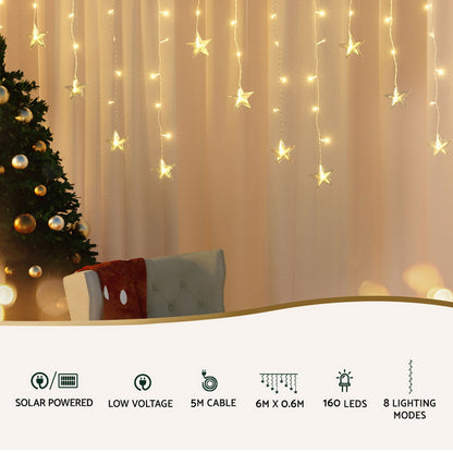 Jingle Jollys 6M Christmas Icicle Lights String Light 160 LED Solar Powered Warm-Occasions &gt; Christmas &gt; Outdoor Decorations &amp; Lights-PEROZ Accessories