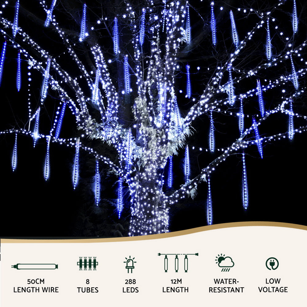 Jingle Jollys 7M Christmas Lights Shower Light 288 LED Icicle Falling Metor-Occasions &gt; Christmas &gt; Outdoor Decorations &amp; Lights-PEROZ Accessories
