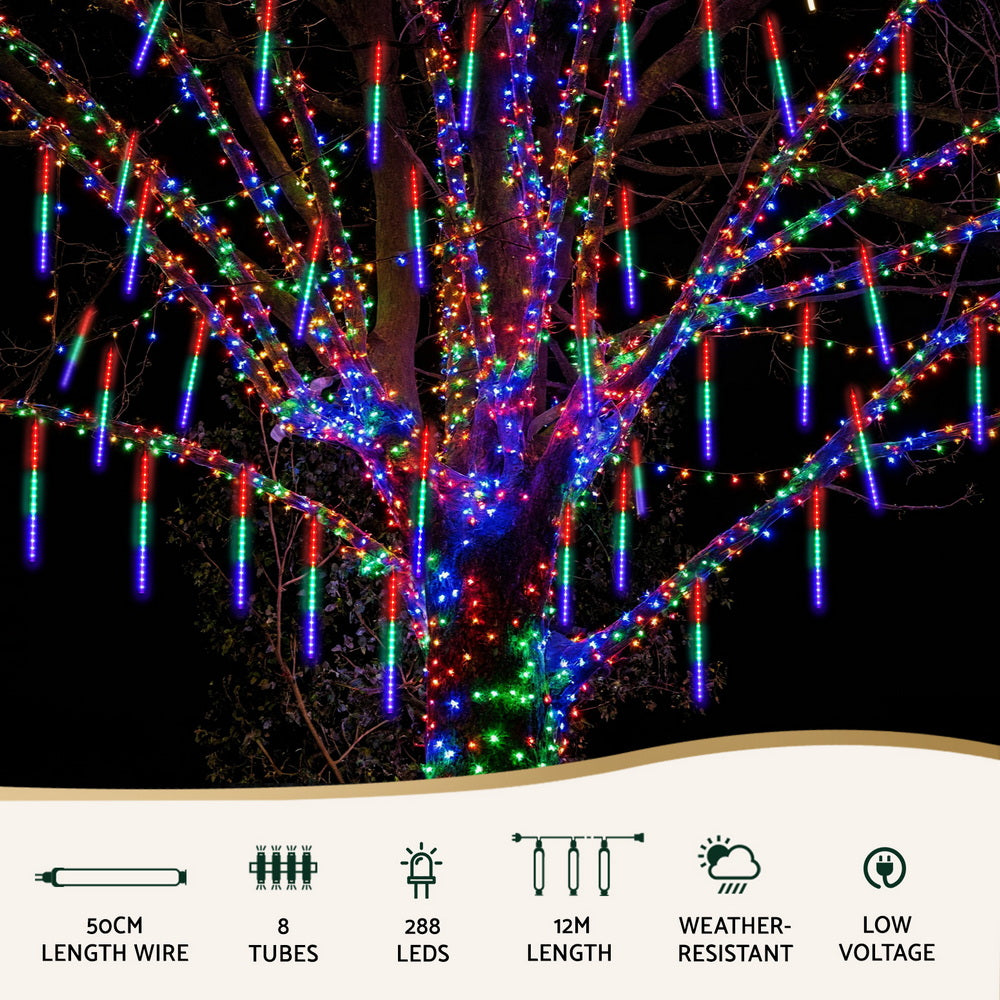 Jingle Jollys 7M Christmas Lights Shower Light 288 LED Icicle Falling Metor-Occasions &gt; Christmas &gt; Outdoor Decorations &amp; Lights-PEROZ Accessories