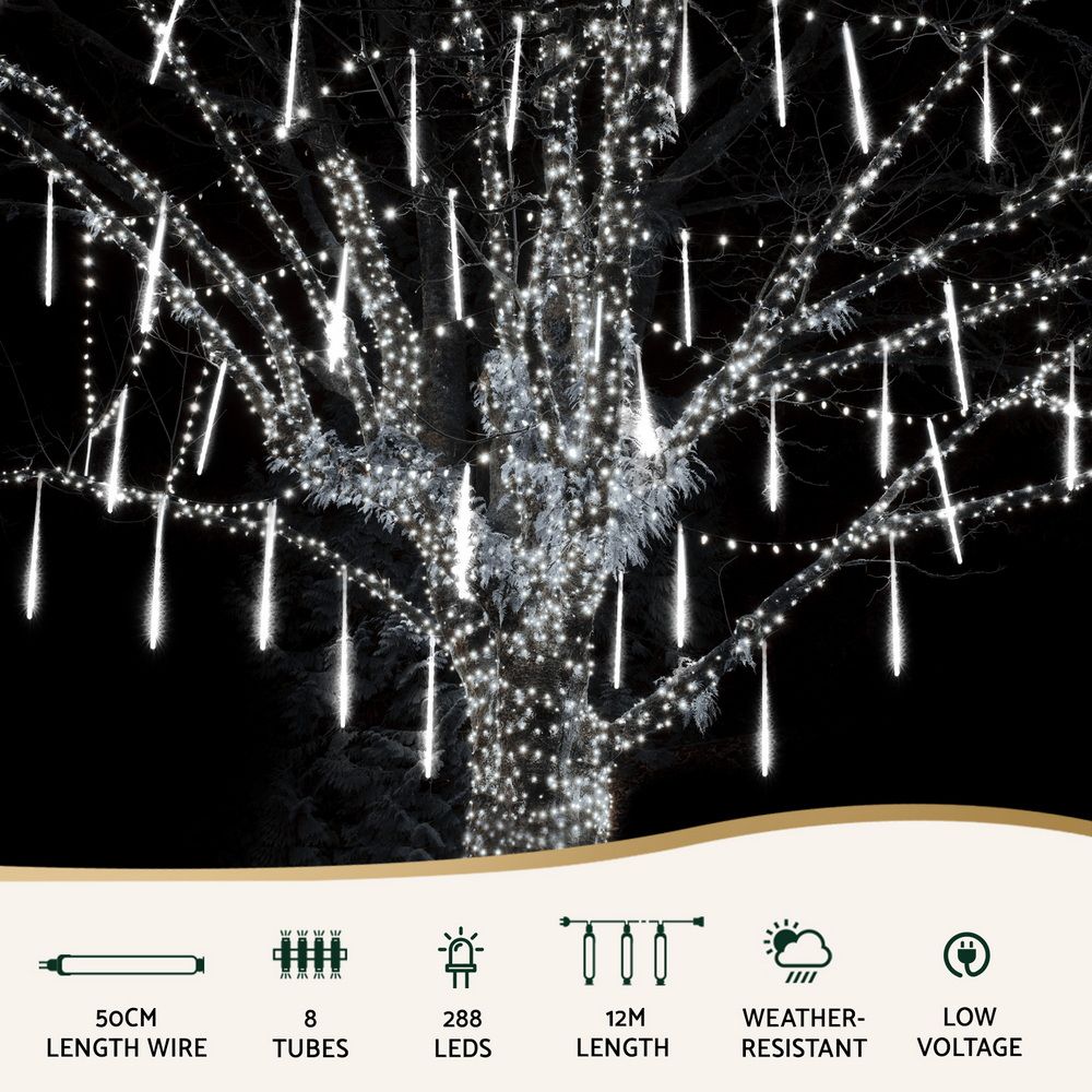 Jingle Jollys 7M Christmas Lights Shower Light 288 LED Icicle Falling Metor-Occasions > Christmas > Outdoor Decorations &amp; Lights-PEROZ Accessories