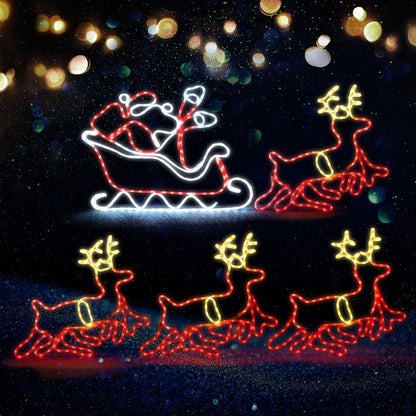 Tinseltown Christmas Light LED Motif Rope Lights Santa Riding 4 Reindeer-Christmas Light-PEROZ Accessories