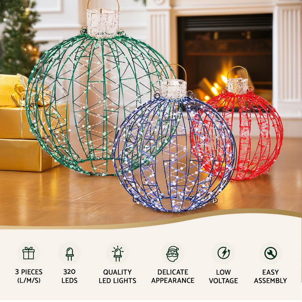 Jingle Jollys Christmas Lights 320 LED Fairy Light 3pcs Ball Decorations Set-Occasions &gt; Christmas &gt; Outdoor Decorations &amp; Lights-PEROZ Accessories