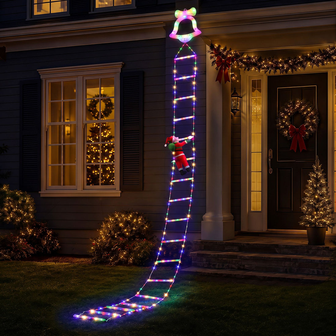 Jingle Jollys 3.5M Christmas Lights 300 LED Ladder Light with Santa Claus Decor-Occasions > Christmas > Outdoor Decorations &amp; Lights-PEROZ Accessories