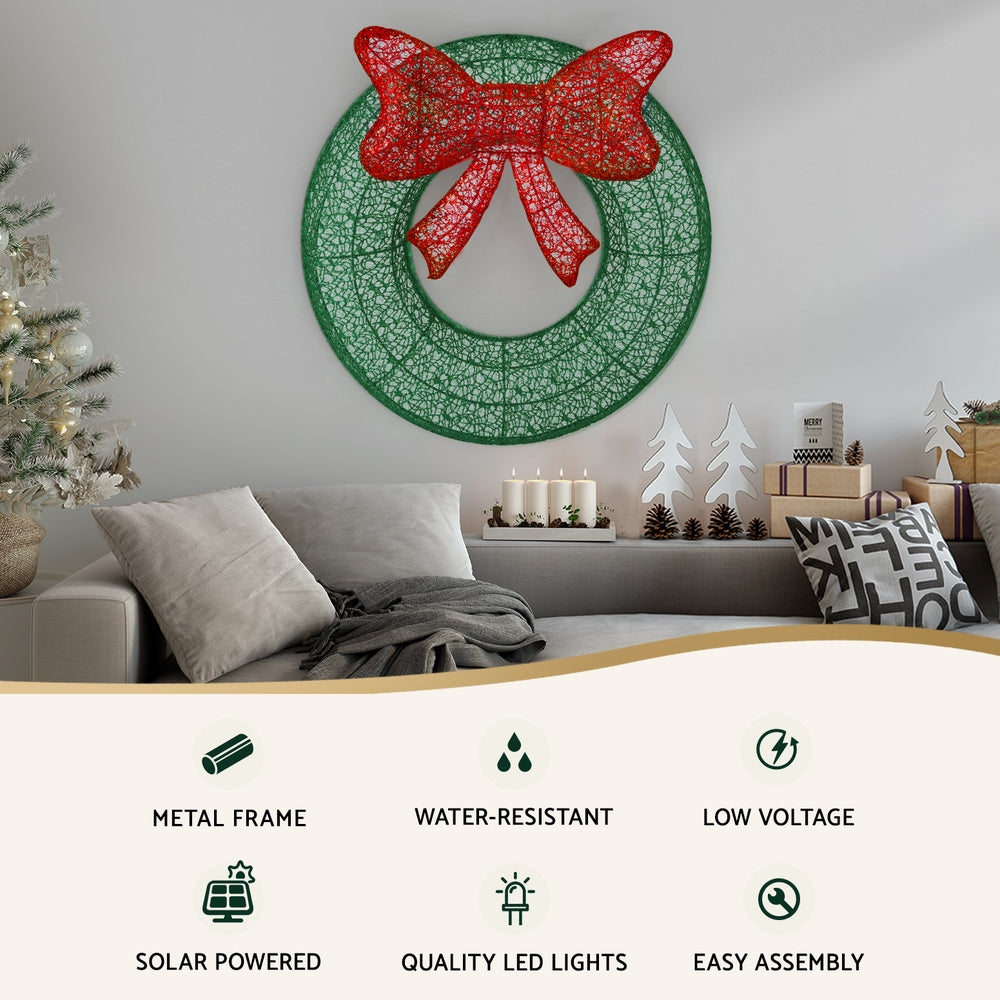 Jingle Jollys Christmas Lights 60cm Motif 50 LED Solar Wreath Xmas Decorations-Occasions &gt; Christmas &gt; Outdoor Decorations &amp; Lights-PEROZ Accessories