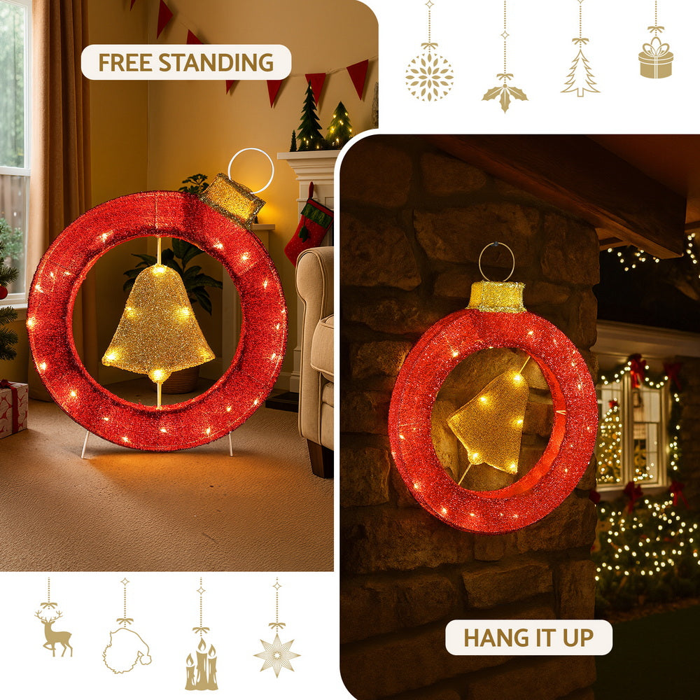 Jingle Jollys Christmas Lights 60cm Motif 30 LED Bell Wreath Xmas Decorations-Occasions &gt; Christmas &gt; Outdoor Decorations &amp; Lights-PEROZ Accessories