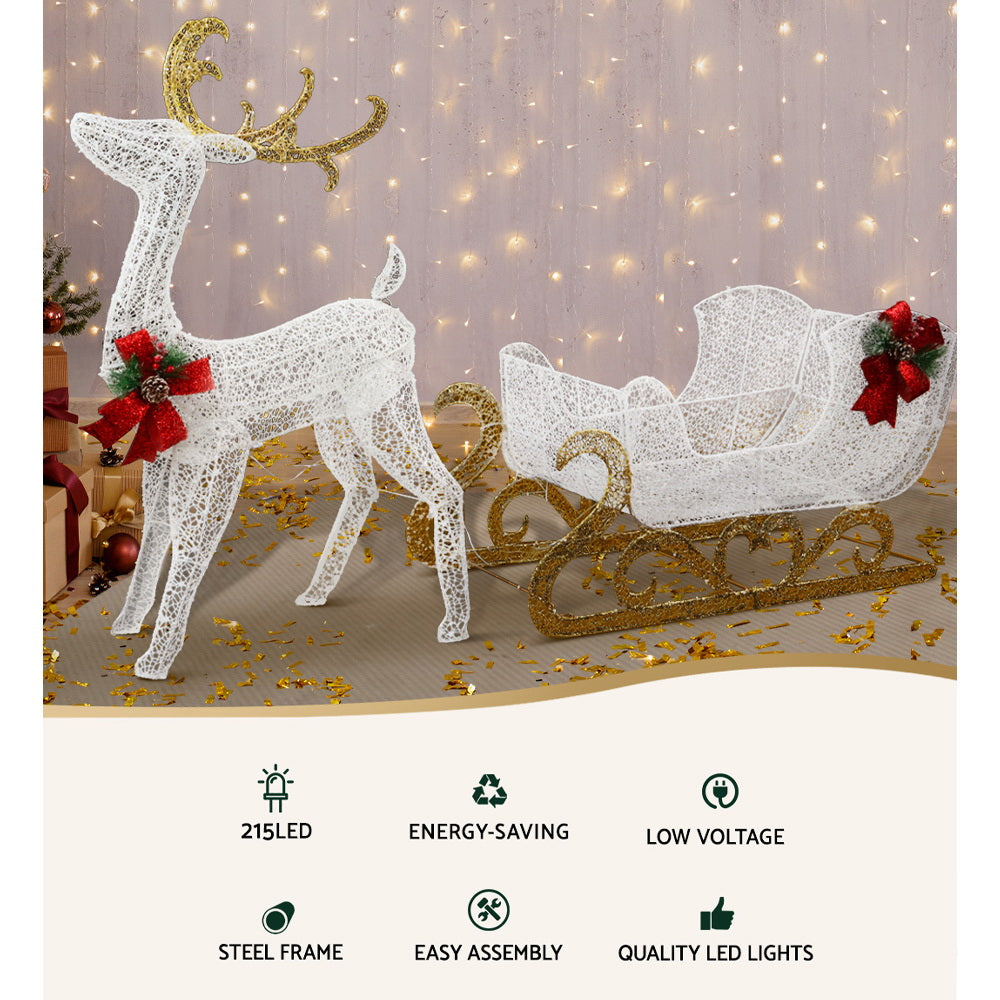 Jingle Jollys Christmas Lights Reindeer Sleigh215 LED Decorations-Occasions &gt; Christmas &gt; Outdoor Decorations &amp; Lights-PEROZ Accessories