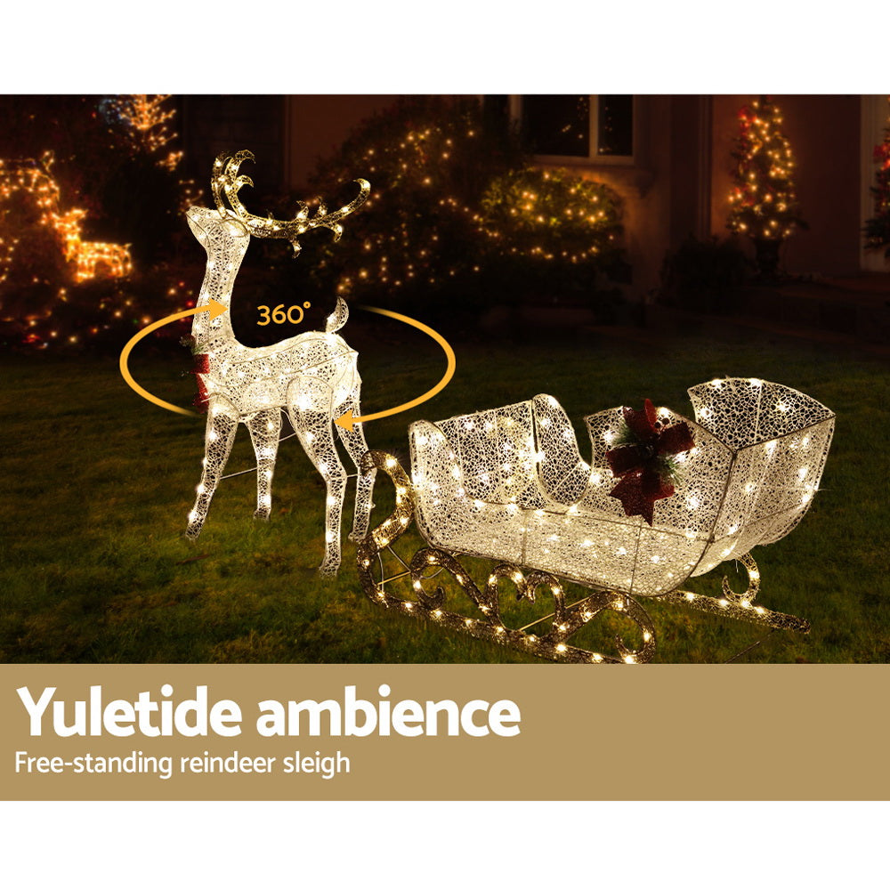 Jingle Jollys Christmas Lights Reindeer Sleigh215 LED Decorations-Occasions &gt; Christmas &gt; Outdoor Decorations &amp; Lights-PEROZ Accessories