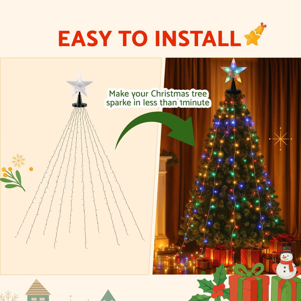 Jingle Jollys 2.5M Christmas Lights Waterfall String Light 300 LED Star Topper-Occasions > Christmas > Outdoor Decorations &amp; Lights-PEROZ Accessories