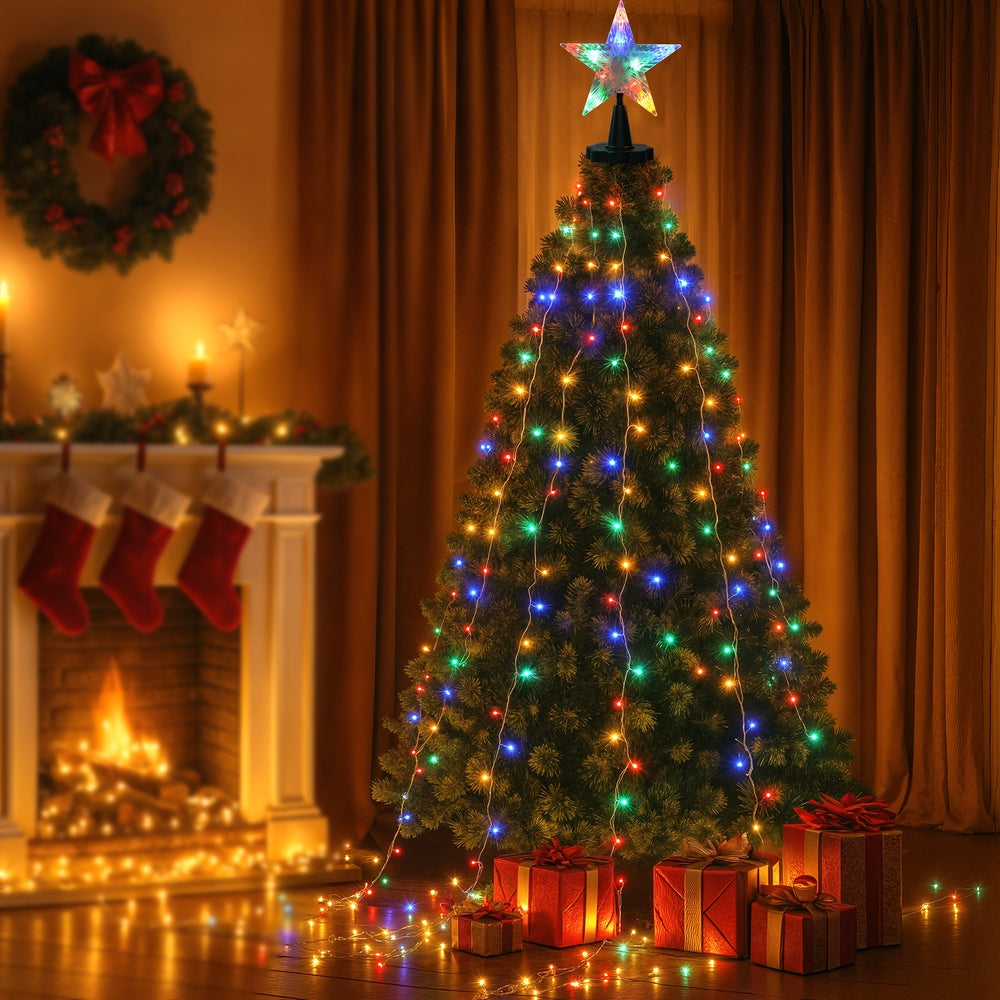 Jingle Jollys 2.5M Christmas Lights Waterfall String Light 300 LED Star Topper-Occasions &gt; Christmas &gt; Outdoor Decorations &amp; Lights-PEROZ Accessories