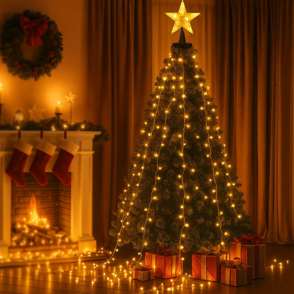 Jingle Jollys 2.5M Christmas Lights Waterfall String Light 300 LED Star Topper-Occasions &gt; Christmas &gt; Outdoor Decorations &amp; Lights-PEROZ Accessories