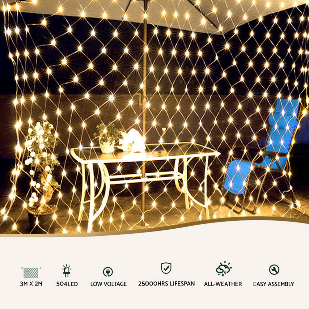 Jingle Jollys Christmas Lights 3Mx2M Net String Light Decorations Warm 504 LED-Occasions &gt; Christmas &gt; Outdoor Decorations &amp; Lights-PEROZ Accessories