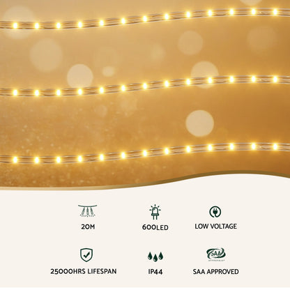 Jingle Jollys 20M Christmas Lights String Rope Light Decorations 600 LED Warm-Occasions &gt; Christmas &gt; Outdoor Decorations &amp; Lights-PEROZ Accessories