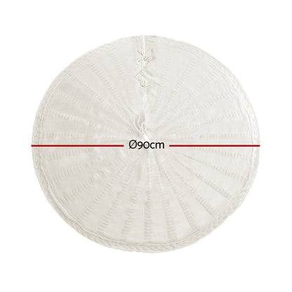Jingle Jollys Christmas Tree Skirt 90cm Knitted Fabric Xmas Ornament Decor Beige-Occasions &gt; Christmas &gt; Christmas Decorations-PEROZ Accessories