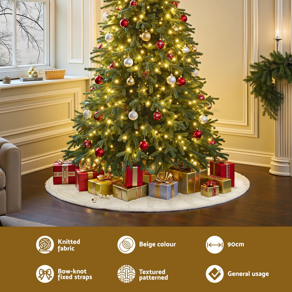 Jingle Jollys Christmas Tree Skirt 90cm Knitted Fabric Xmas Ornament Decor Beige-Occasions &gt; Christmas &gt; Christmas Decorations-PEROZ Accessories