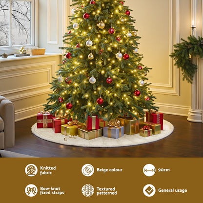 Jingle Jollys Christmas Tree Skirt 90cm Knitted Fabric Xmas Ornament Decor Beige-Occasions &gt; Christmas &gt; Christmas Decorations-PEROZ Accessories