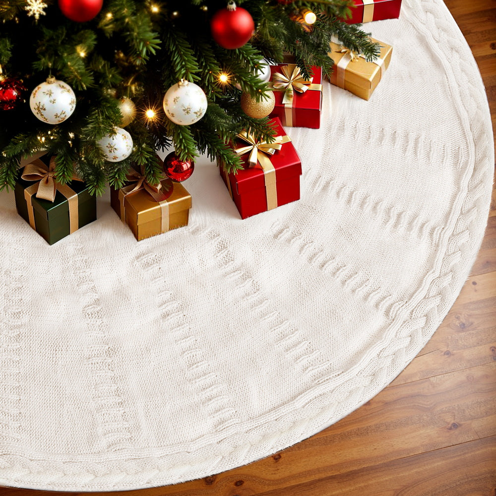 Jingle Jollys Christmas Tree Skirt 90cm Knitted Fabric Xmas Ornament Decor Beige-Occasions &gt; Christmas &gt; Christmas Decorations-PEROZ Accessories
